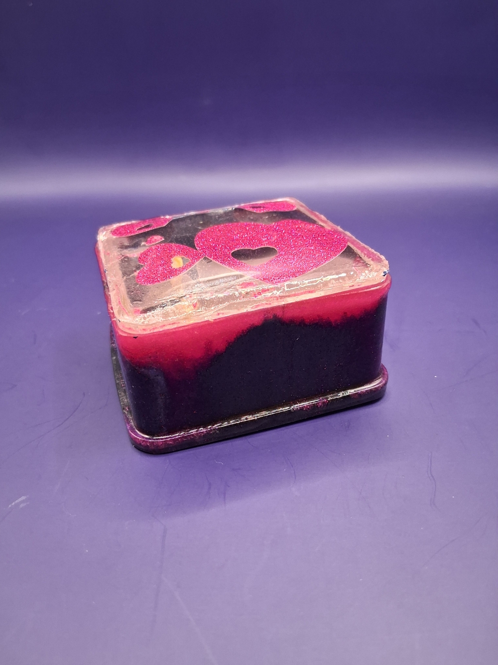 Square Trinket Tin with Pink Glitter Hearts